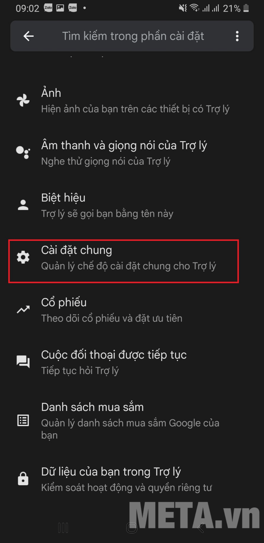 Bạn chọn mục Cài đặt chung