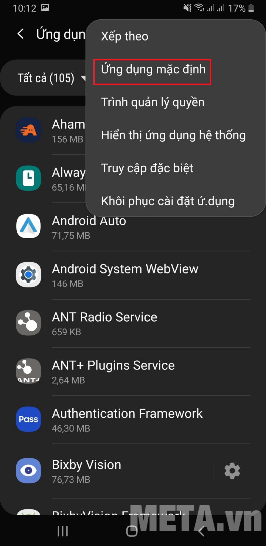 chọn Ứng dụng mặc định