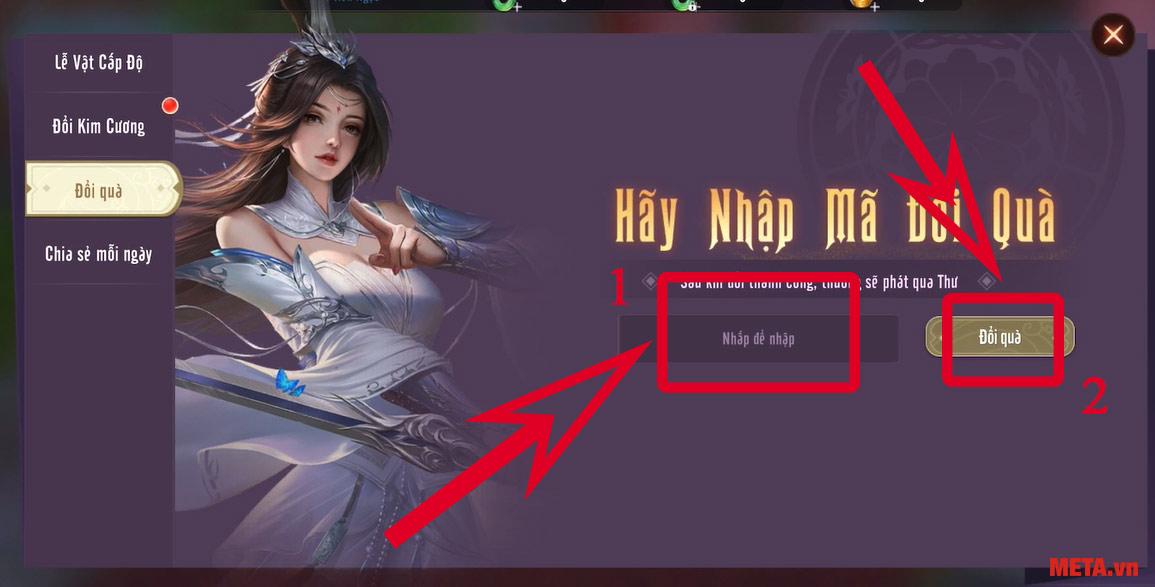 Nhập giftcode còn hiệu lực mà chúng tôi chia sẻ ở trên → Nhấn Đổi quà.