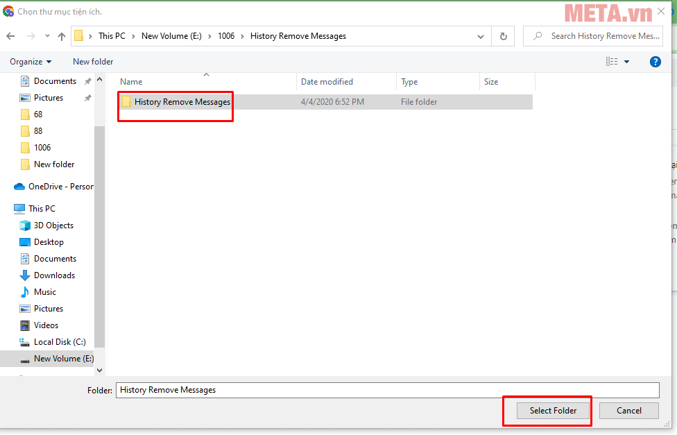 Chọn thư mục History Remove Messages 