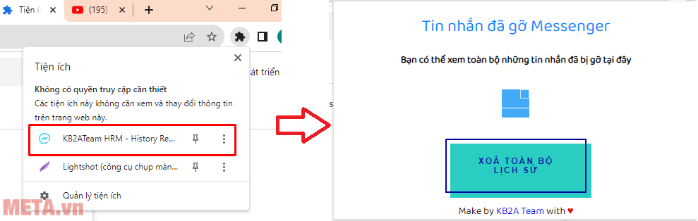 Mở tiện ích KB2ATeam HRM để xem toàn bộ lịch sử tin nhắn đã gỡ trên Messenger