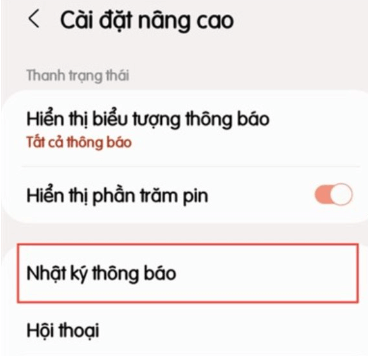 Chọn và bật Nhật ký thông báo