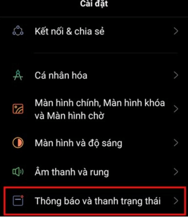 Nhấn vào mục Thông báo và thanh trạng thái