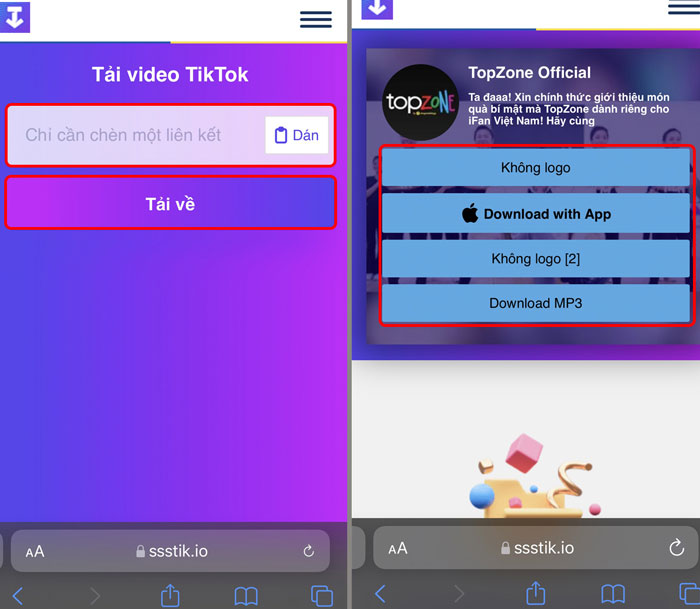 Cách lưu video TikTok không logo trên iPhone, iPad bằng SSSTIK