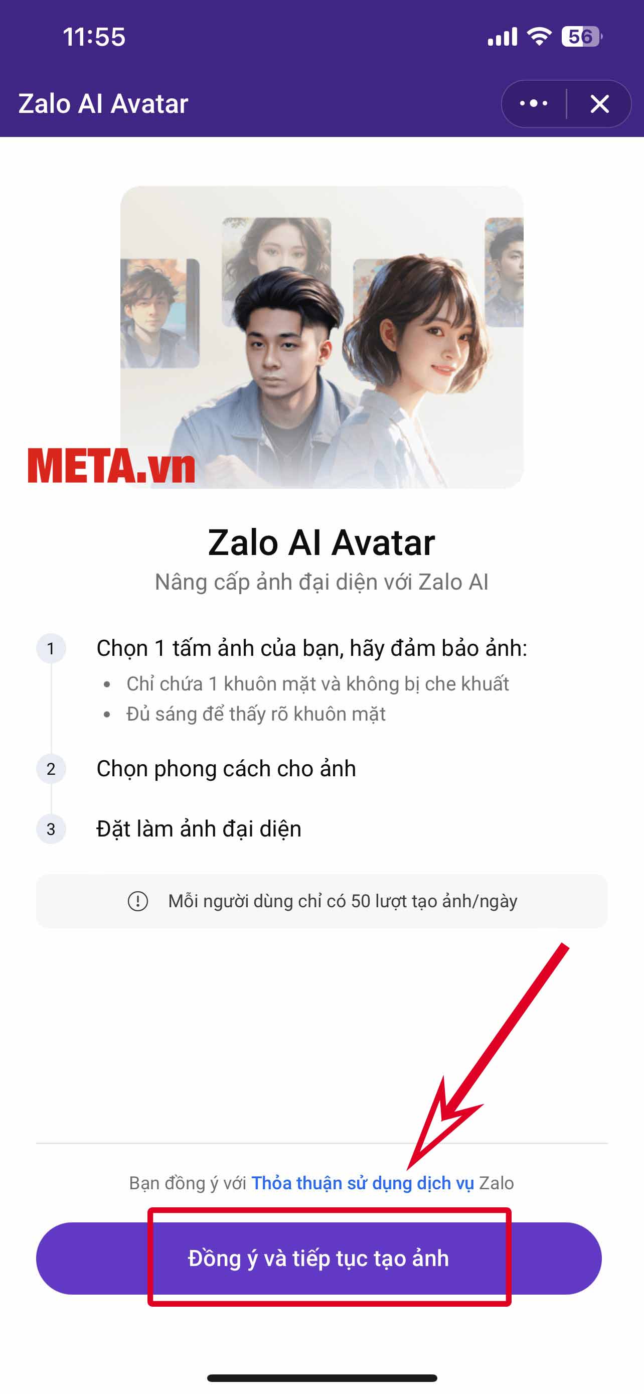 Nhấn Đồng ý và tiếp tục tạo ảnh