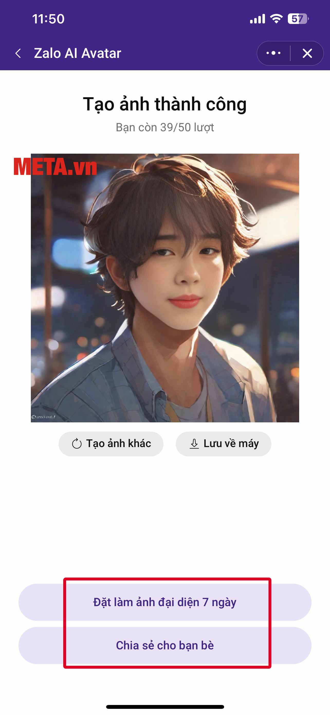 Bạn có thể nhấn vào Đặt làm ảnh đại diện 7 ngày hoặc Chia sẻ cho bạn bè