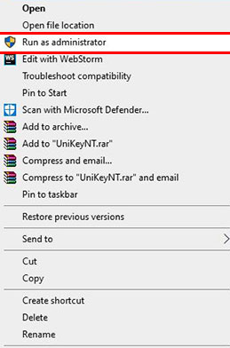 Cài đặt bằng Run as Administrator