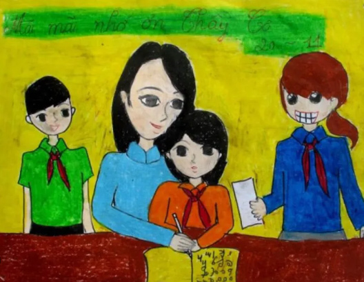 Cô giáo tận tình giảng dạy cho học sinh