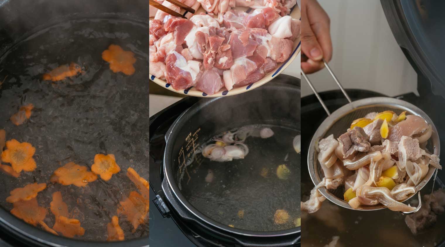 Trụng thịt, bì và tai lợn