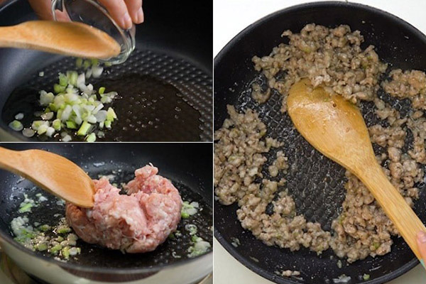 Xào các nguyên liệu làm bánh tráng nướng