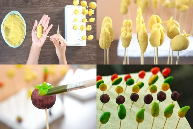 Tạo hình và tô màu cho bánh đậu xanh trái cây