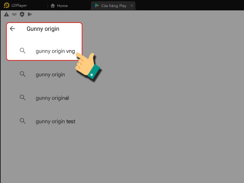 Nhấn chọn thanh tìm kiếm → Gõ chọn game Gunny Origin