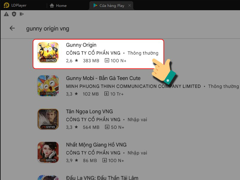 Nhấn vào game Gunny Origin