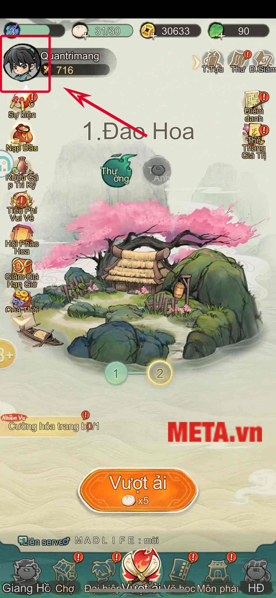 Nhấn vào biểu tượng ảnh đại diện ở góc bên trái phía trên màn hình