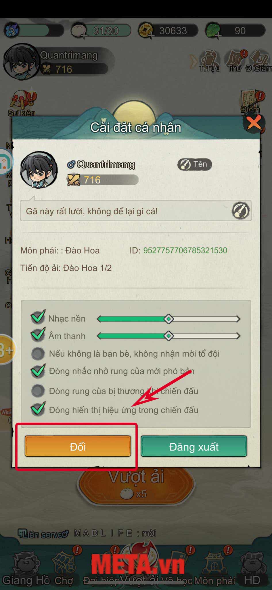 Nhấn chọn Đổi