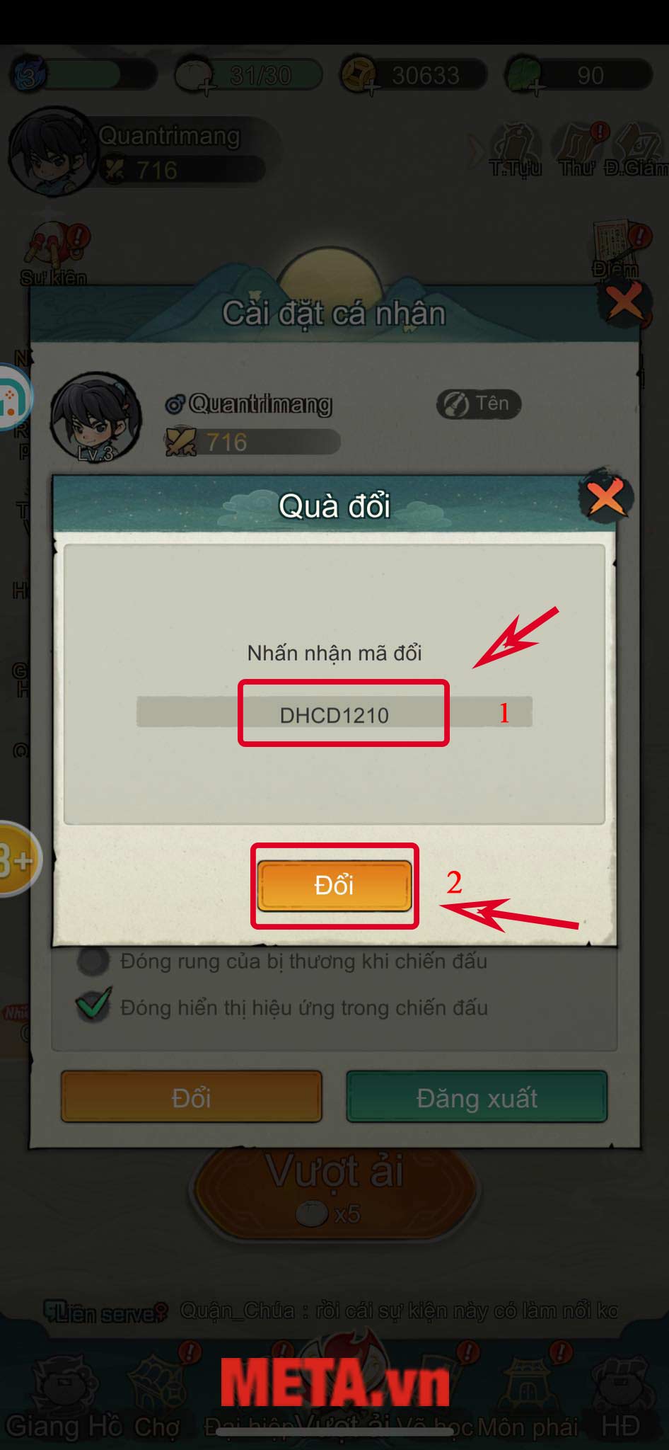 Nhập các dòng code mà chúng tôi chia sẻ phía trên vào khung nhập code → Nhấn Đổi