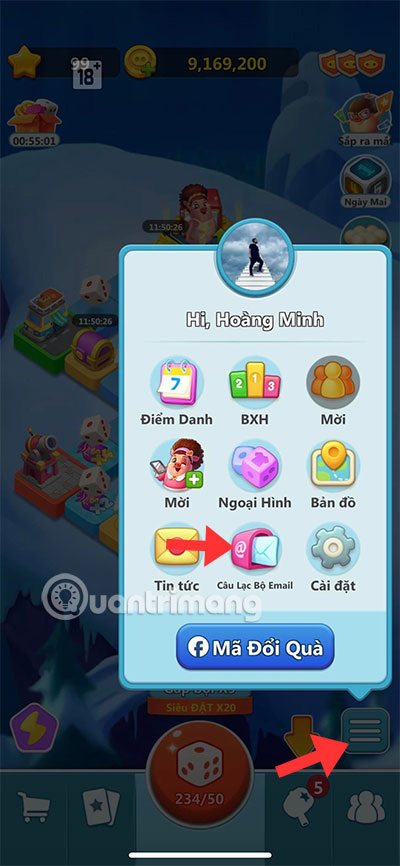 Vào Menu → Nhấn chọn Câu lạc bộ Email