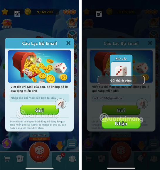 Điền Email hợp lệ vào khung điền thông tin → Nhấn Gửi