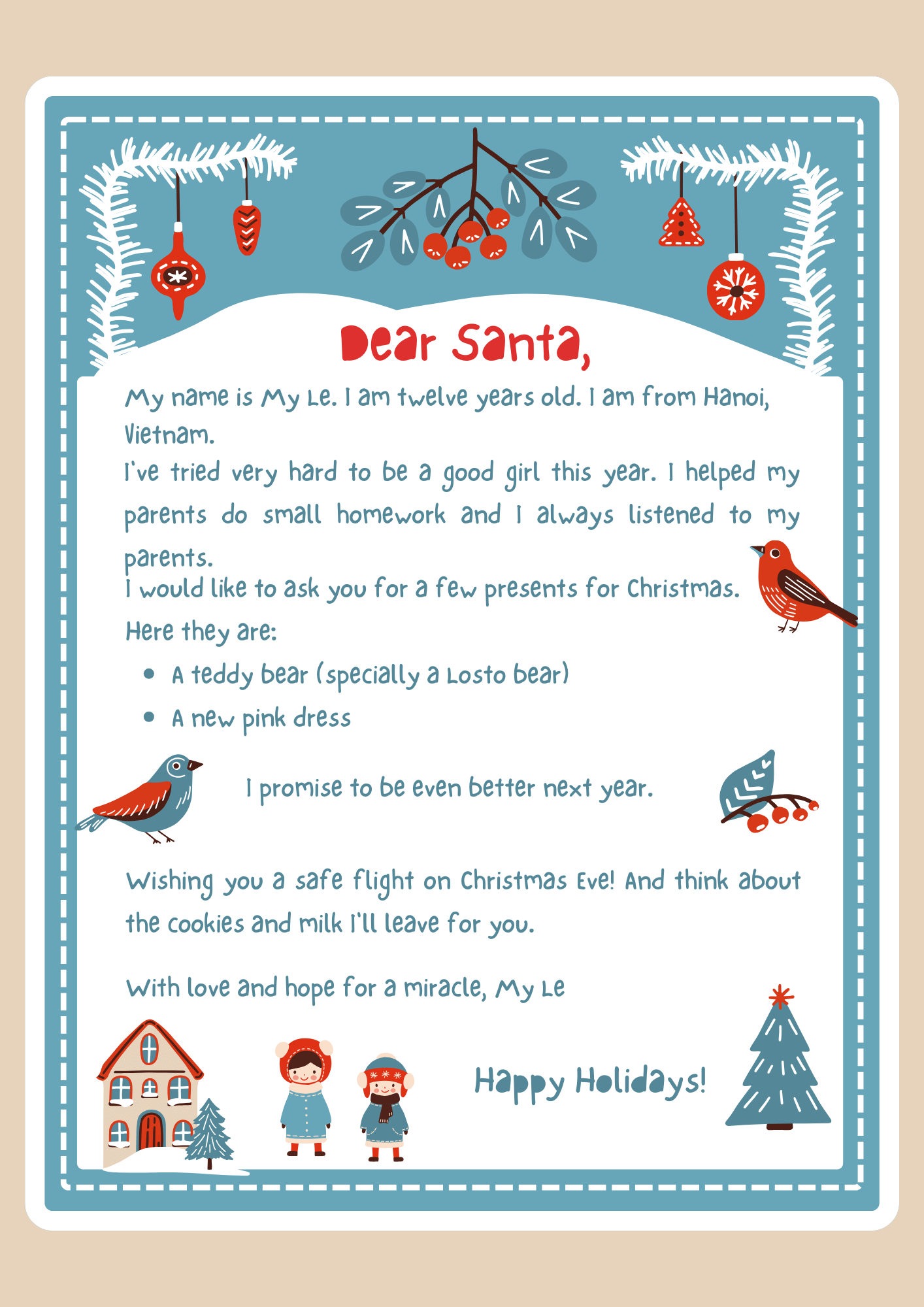 Viết thư cho Ông già Noel bằng tiếng Anh