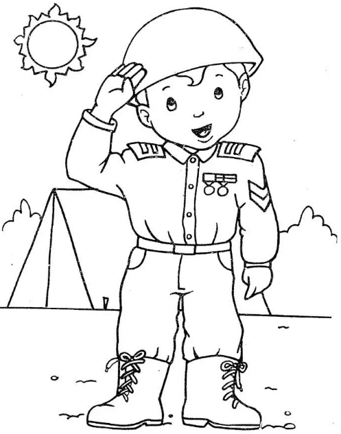 Hình chú bộ đội tô màu dễ thương qua lăng kính của bé