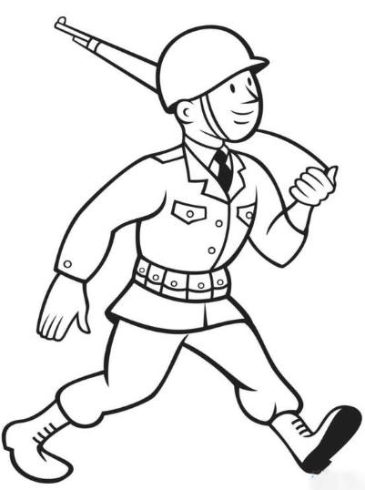 Tranh tô màu chú bộ đội vui vẻ trên đường hành quân