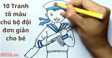 20 Tranh tô màu chú bộ đội đơn giản cho bé