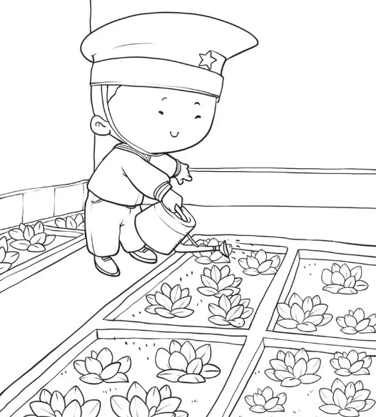 Hình ảnh tô màu chú bộ đội đáng yêu dành cho bé