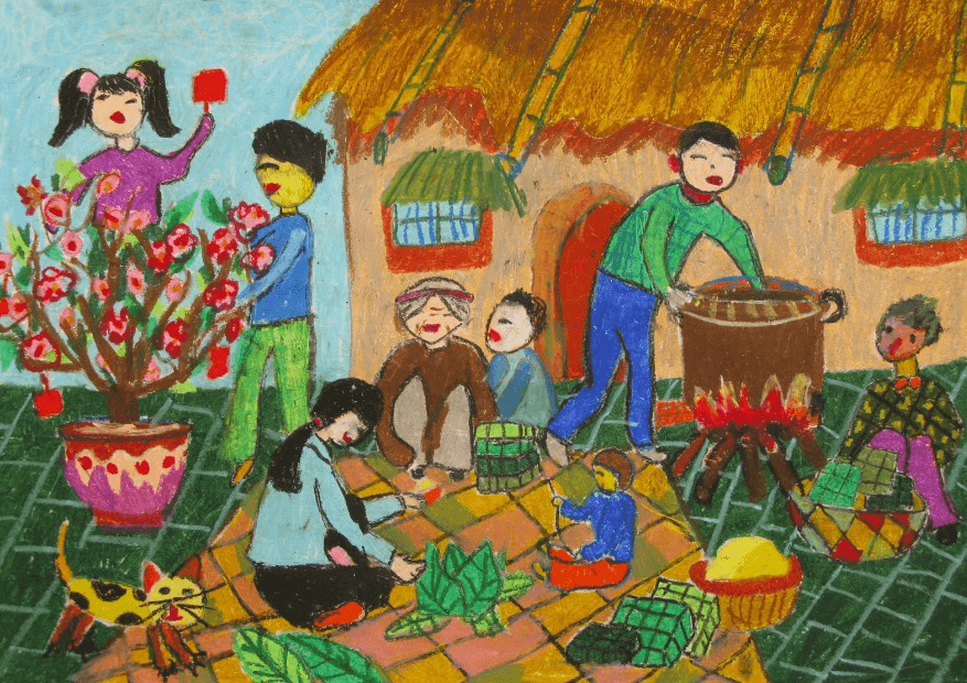 Vẽ tranh đề tài gia đình ngày Tết