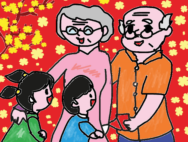 Vẽ tranh đề tài chúc Tết ông bà