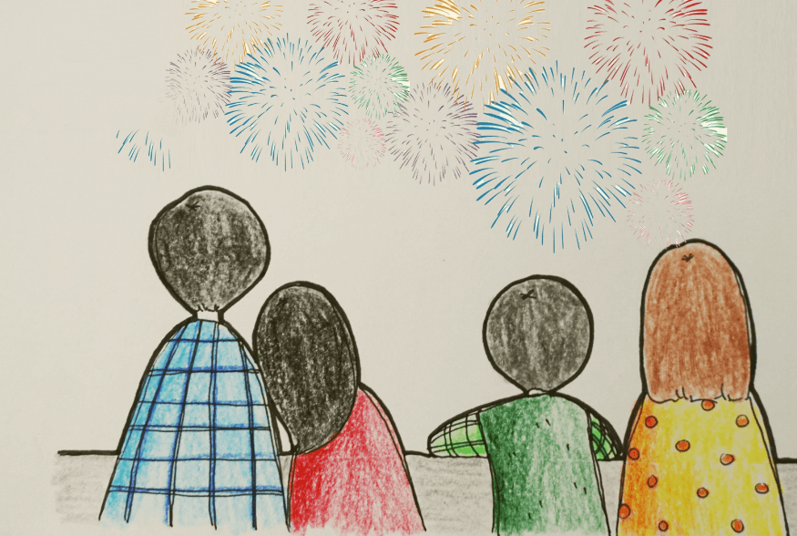 Vẽ tranh đề tài ngày Tết đón giao thừa cùng ngắm pháo hoa