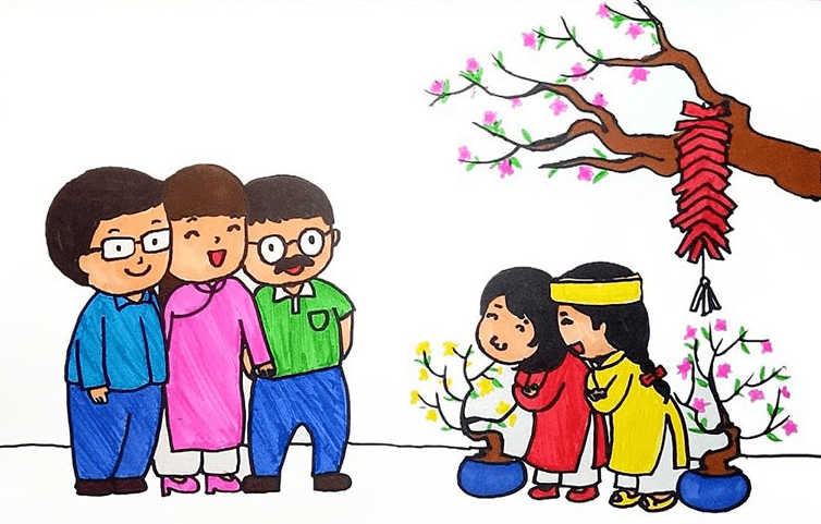 Vẽ tranh đề tài chúc Tết