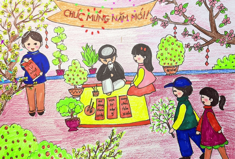 Vẽ tranh phong cảnh ngày Tết