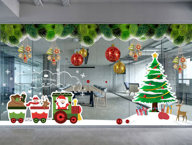 Trang trí Noel văn phòng bằng giấy dán tường đỏ