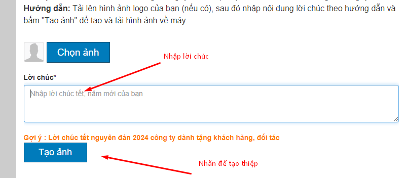 Nhấn tạo ảnh để làm thiệp chúc tết online