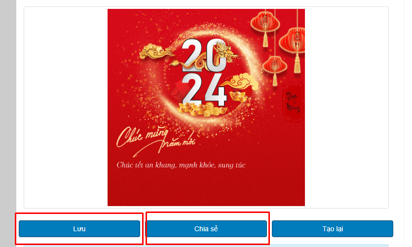 Nhấn Lưu để tải thiệp về máy tính hoặc nhấn Chia sẻ để chia sẻ ảnh lên Facebook