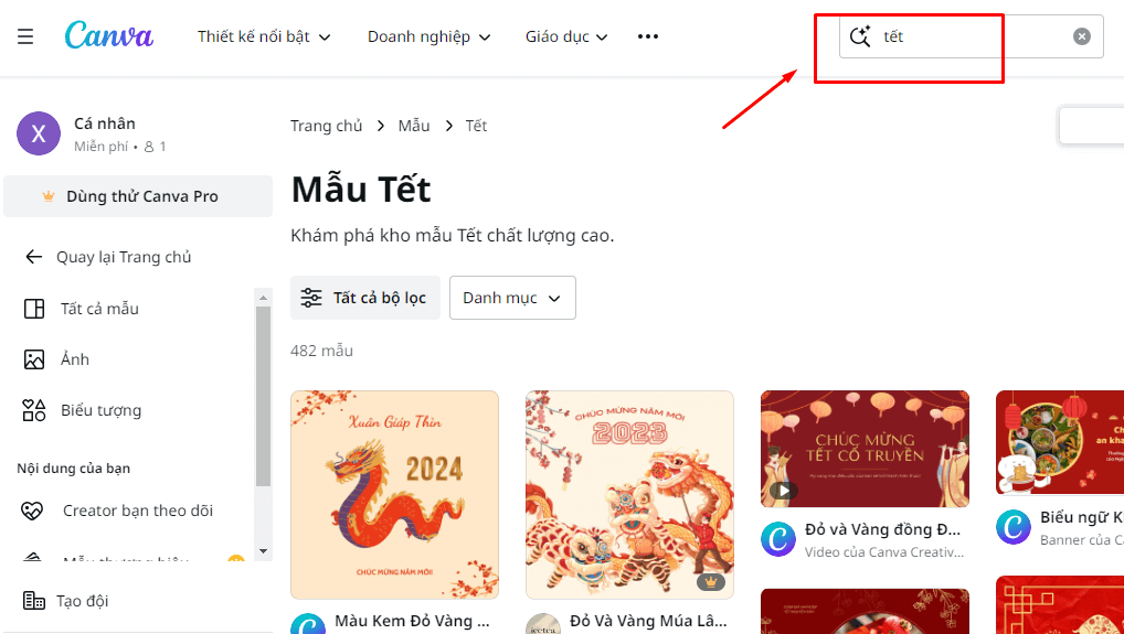 Trên thanh tìm kiếm, bạn nhập từ Tết