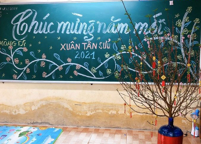 Mẫu trang trí bảng Tết đơn giản