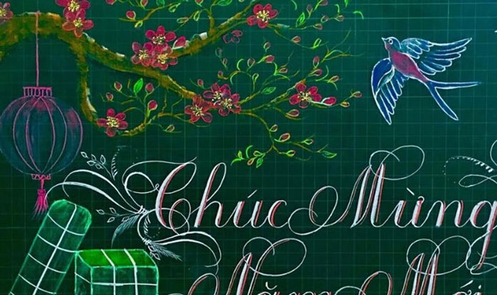 Trang trí Tết mầm non bằng hình vẽ trên bảng