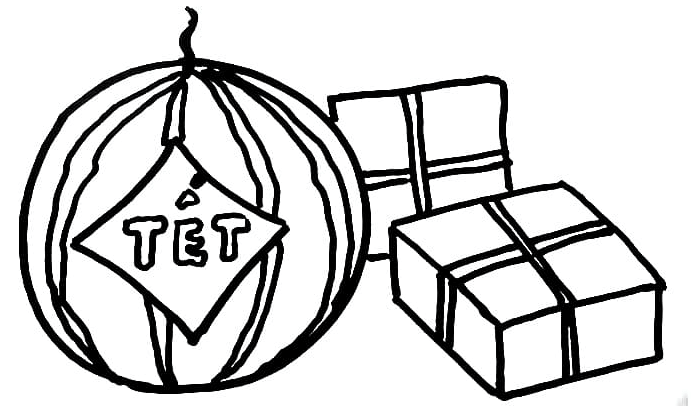 Tranh tô màu bánh chưng dưa hấu