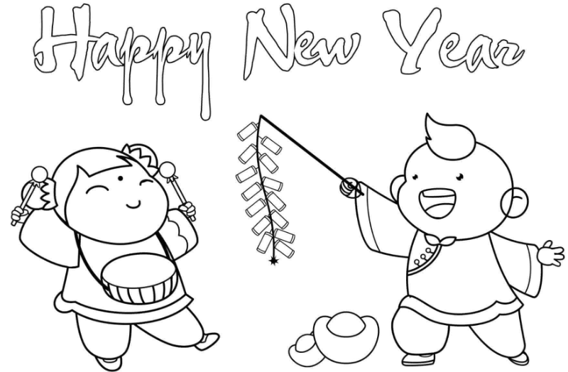 Tranh tô màu ngày Tết cho bé