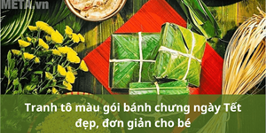 Tranh tô màu gói bánh chưng ngày Tết đẹp, đơn giản cho bé