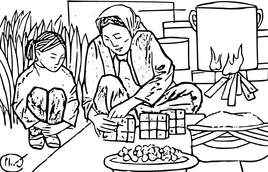 Tranh tô màu gói bánh chưng ngày Tết ý nghĩa cho bé