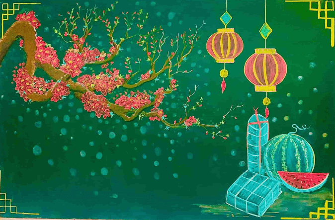 Trang trí bảng lớp ngày Tết