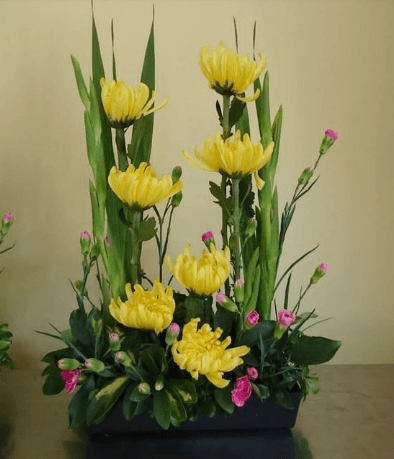 Cách cắm hoa cúc ngày Tết với dơn và hoa cắm kèm