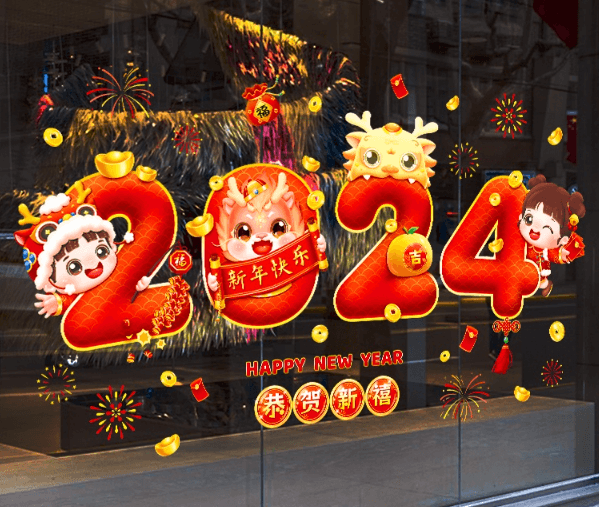 Trang trí cửa kính ngày Tết