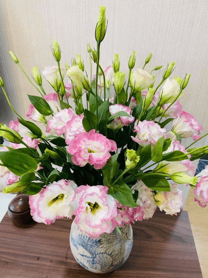 Cách cắm hoa cát tường với bình tròn thấp