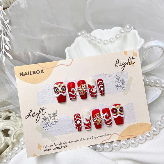 Mẫu nail đỏ Tết