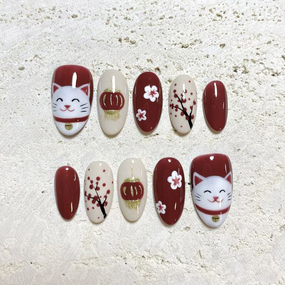 Mẫu nail đỏ Tết