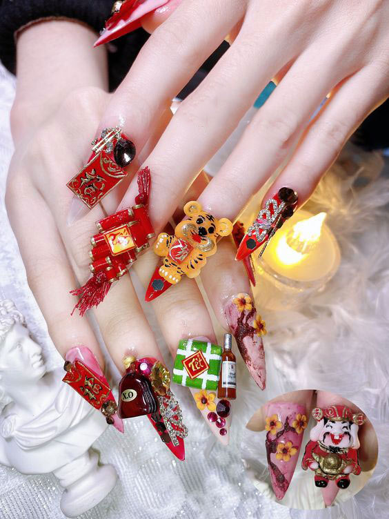 Mẫu nail Tết con mèo