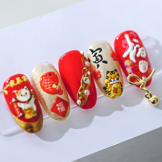 Mẫu nail Tết con mèo